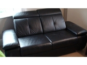 Fantastic condition black leather 2-seater sofa recliner 