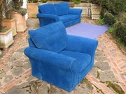 Free blue velvet sofas (2 and armchair in good condition near Hereford